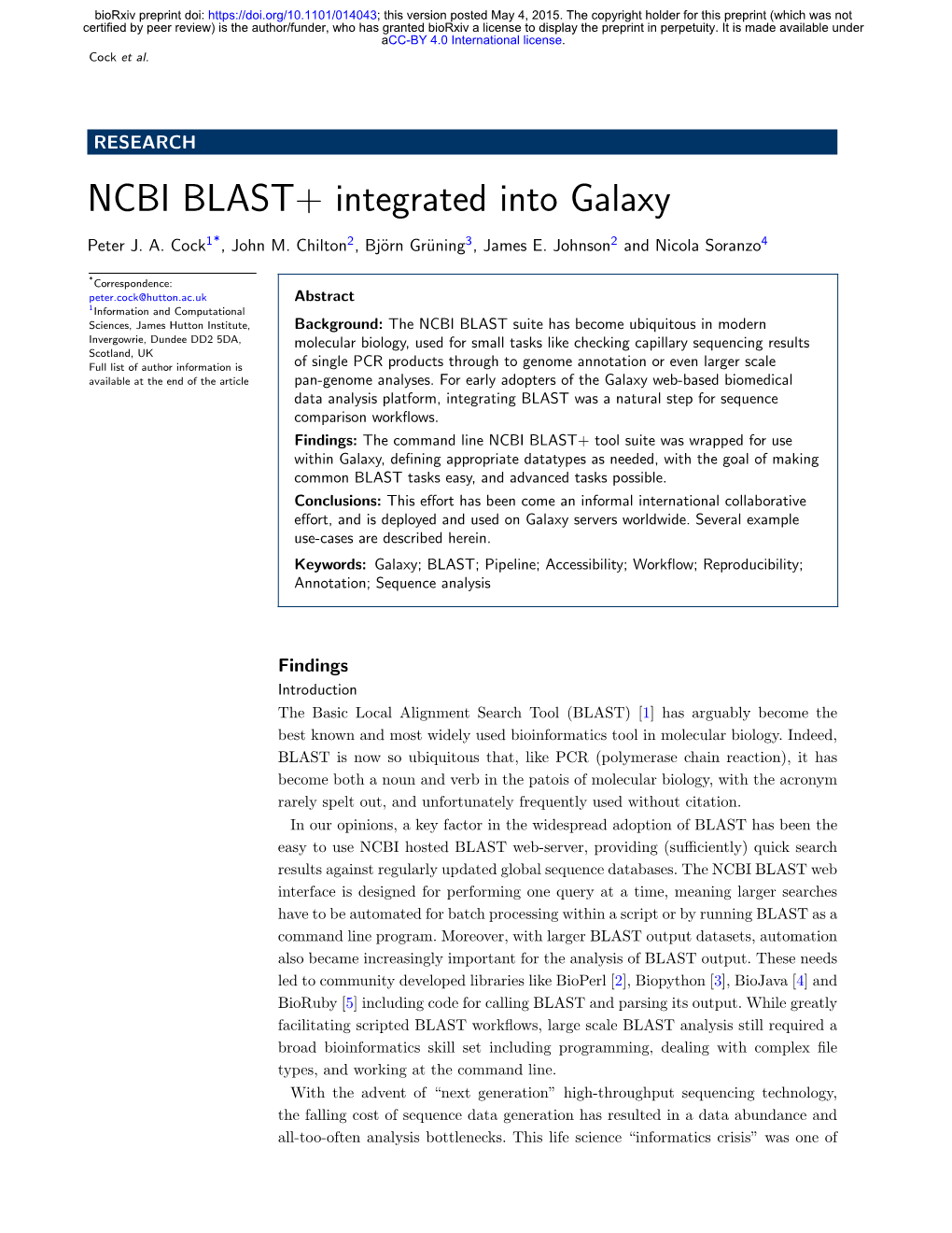 NCBI BLAST + Integrated Into Galaxy