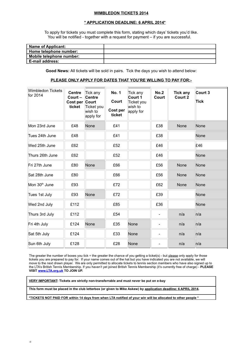 Wimbledon Tickets 2014