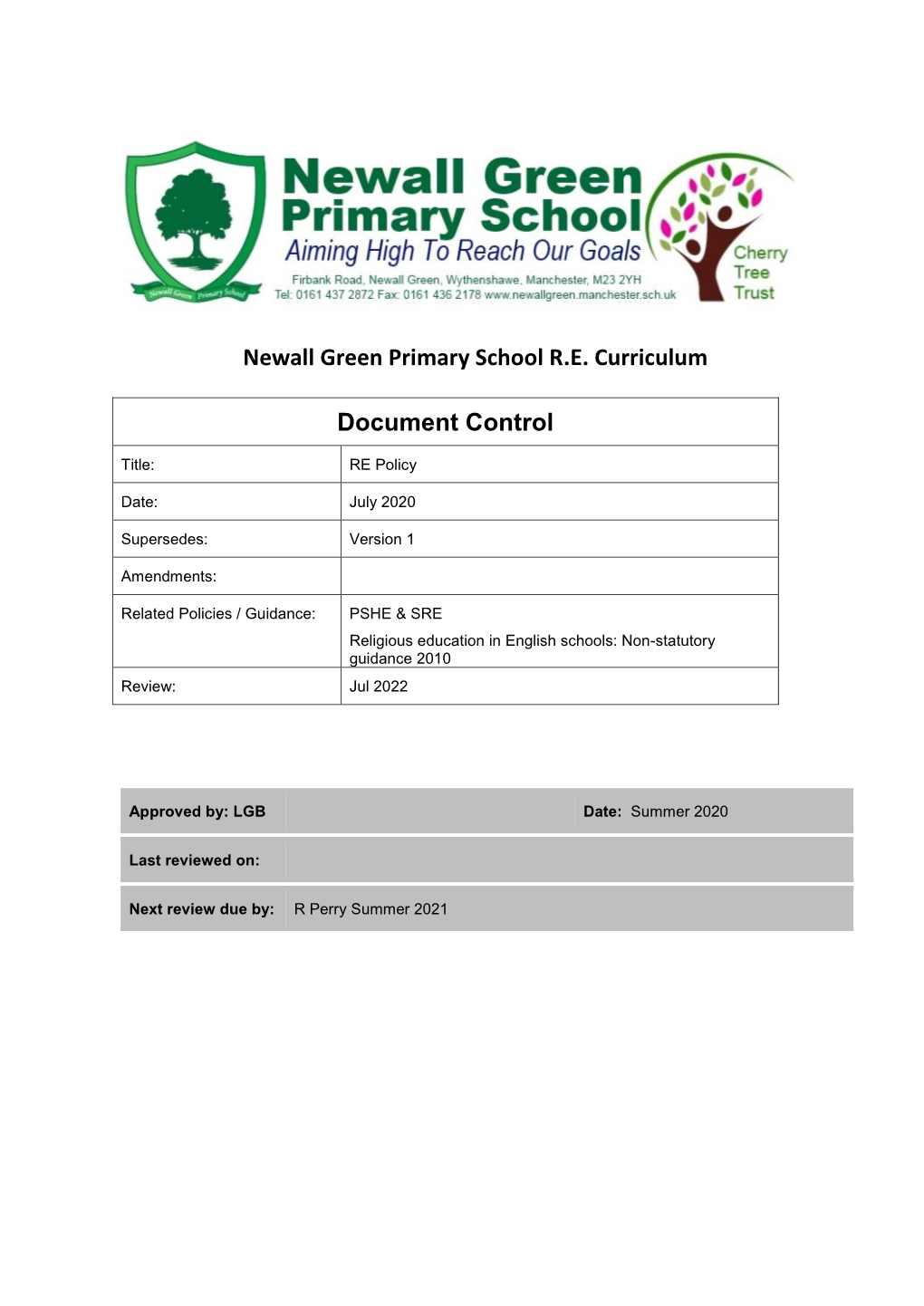 RE Curriculum Policy