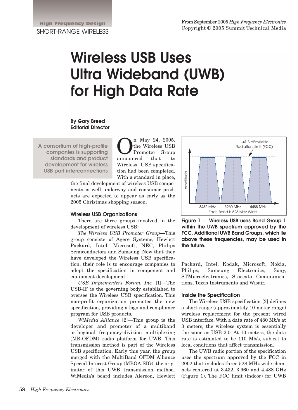 Wireless USB Uses Ultra Wideband (UWB) for High Data Rate
