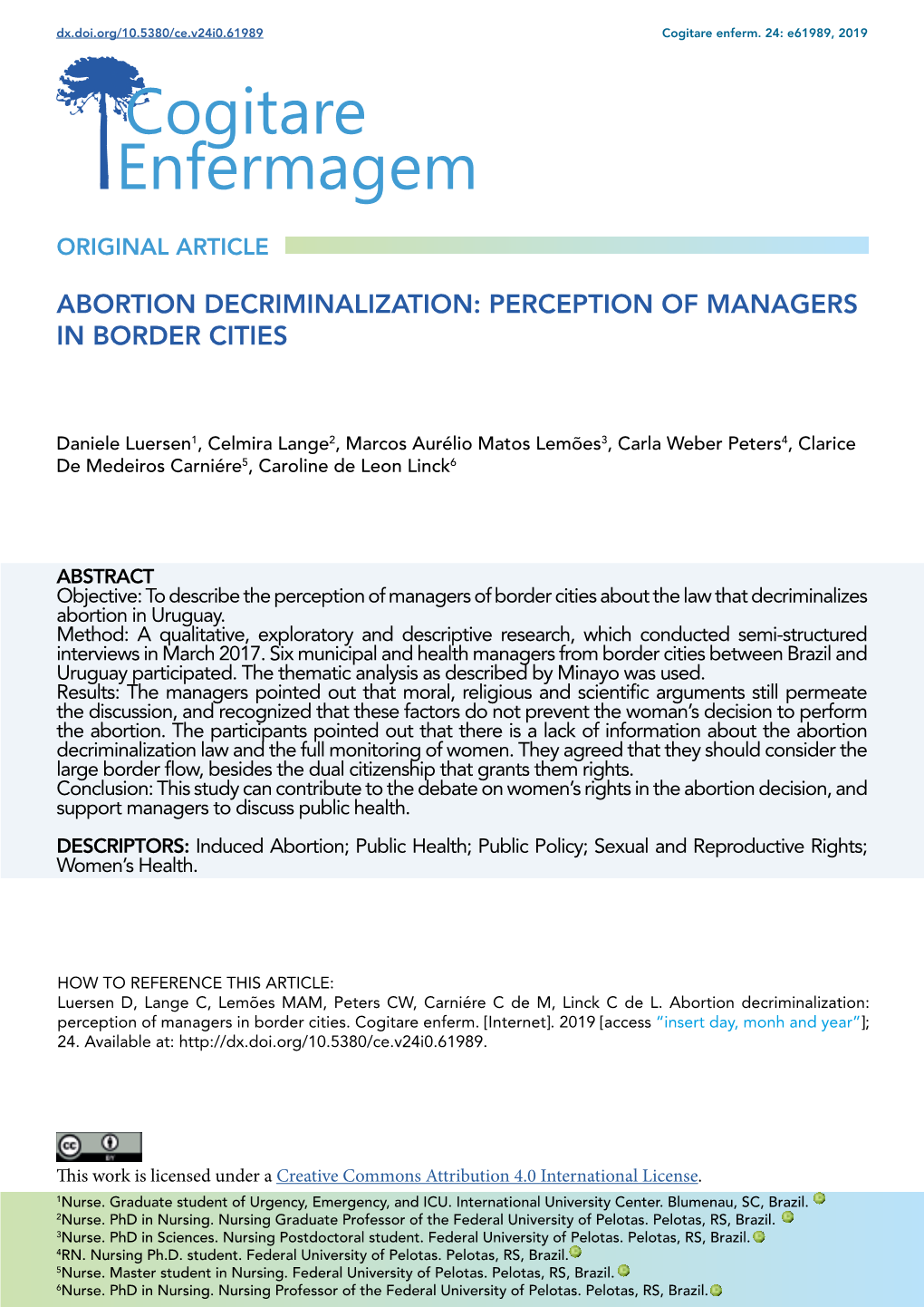 Abortion Decriminalization: Perception of Managers in Border Cities