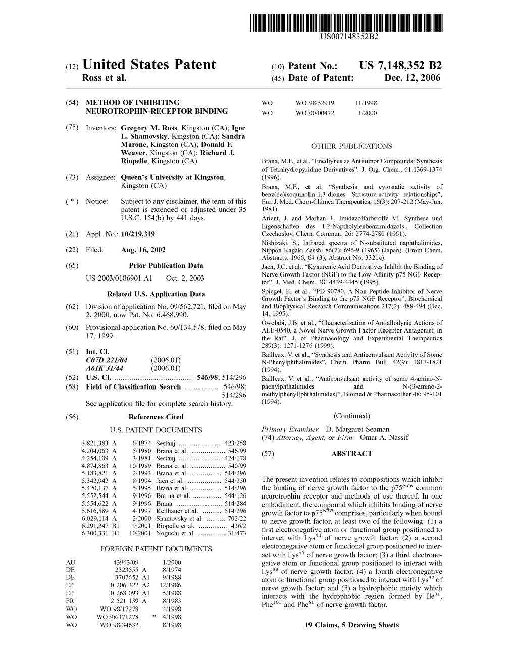 (12) United States Patent (10) Patent No.: US 7,148,352 B2 ROSS Et Al