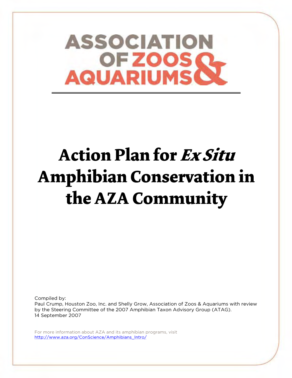 Action Plan for Ex Situ Amphibian Conservation in the AZA Community