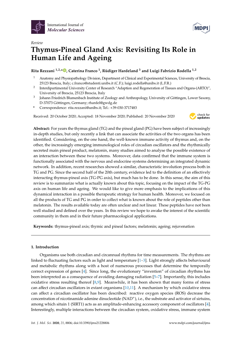 Thymus-Pineal Gland Axis: Revisiting Its Role in Human Life and Ageing