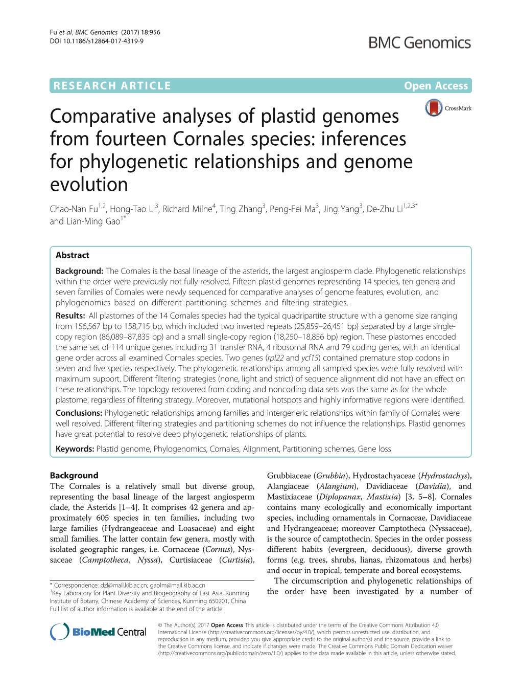 Comparative Analyses of Plastid Genomes from Fourteen Cornales