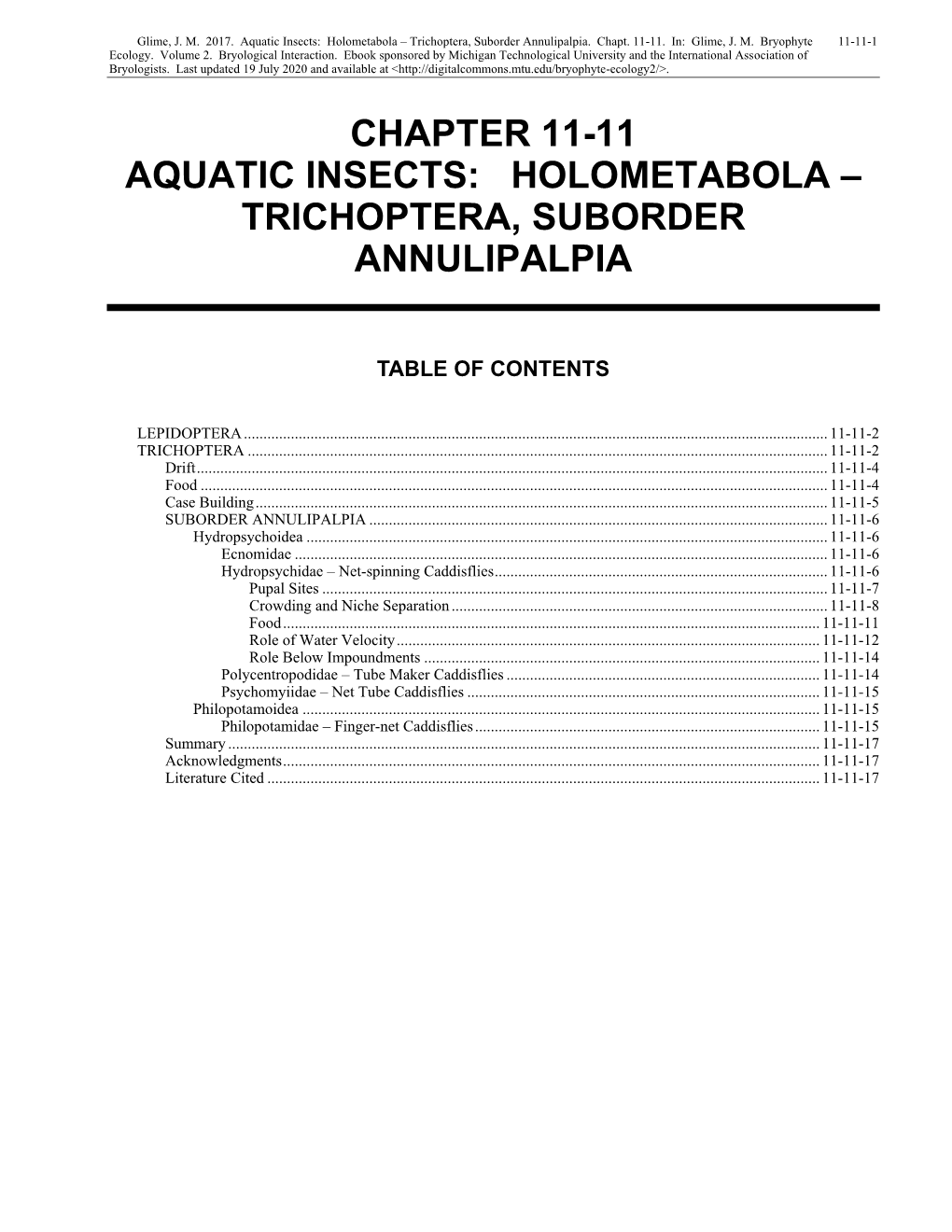 Volume 2, Chapter 11-11: Aquatic Insects: Holometabola-Trichoptera