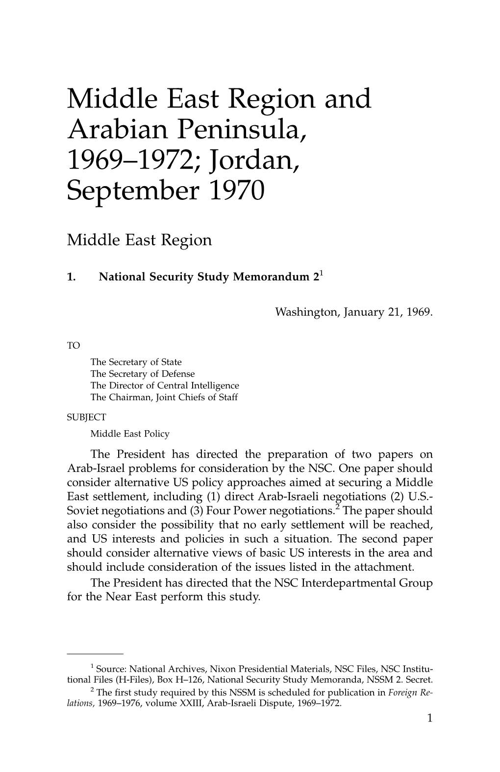 Middle East Region and Arabian Peninsula, 1969–1972; Jordan, September 1970