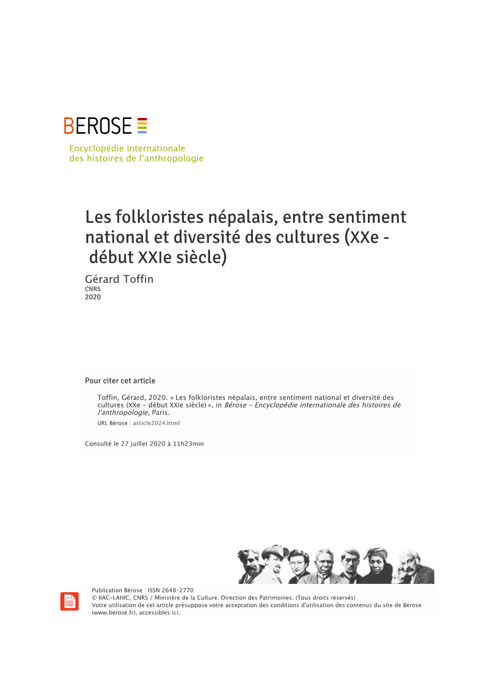 Les Folkloristes Népalais, Entre Sentiment National Et Diversité Des Cultures (Xxe - Début Xxie Siècle) Gérard Toffin CNRS 2020