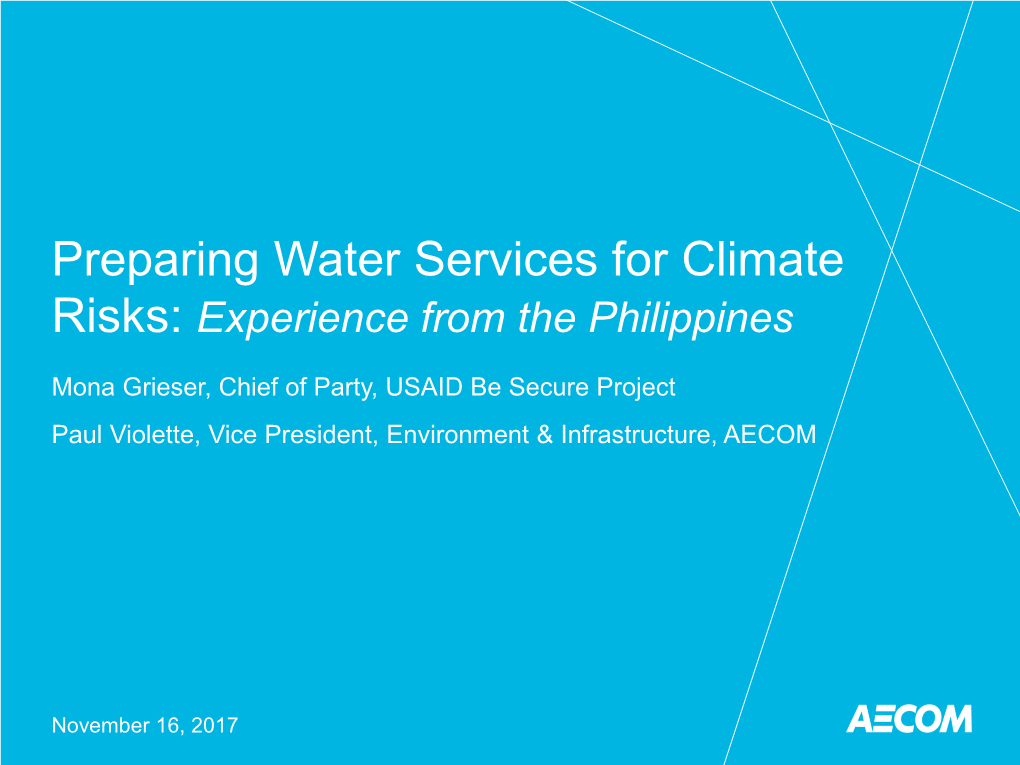 Preparing Water Services for Climate Risks: Experience from the Philippines