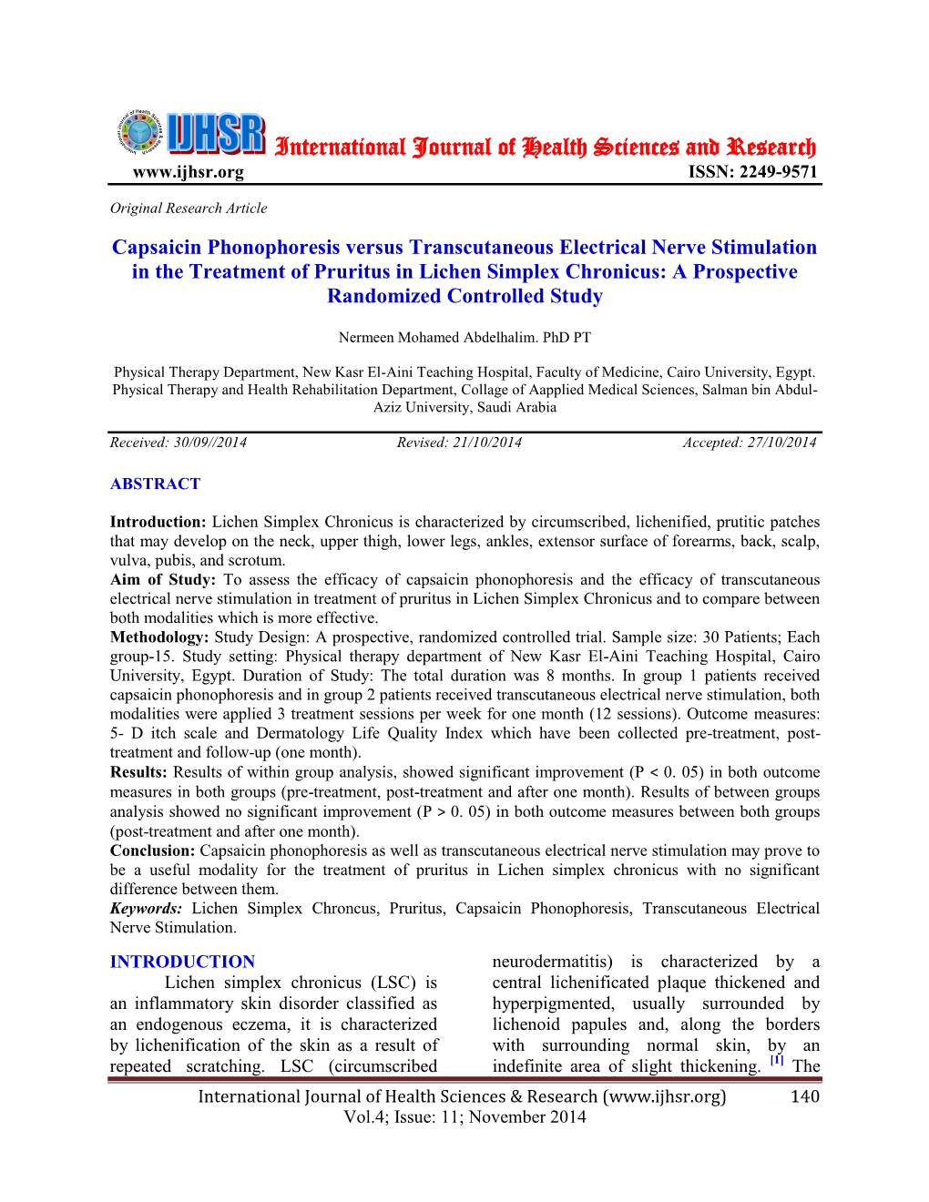 Capsaicin Phonophoresis Versus Transcutaneous Electrical Nerve