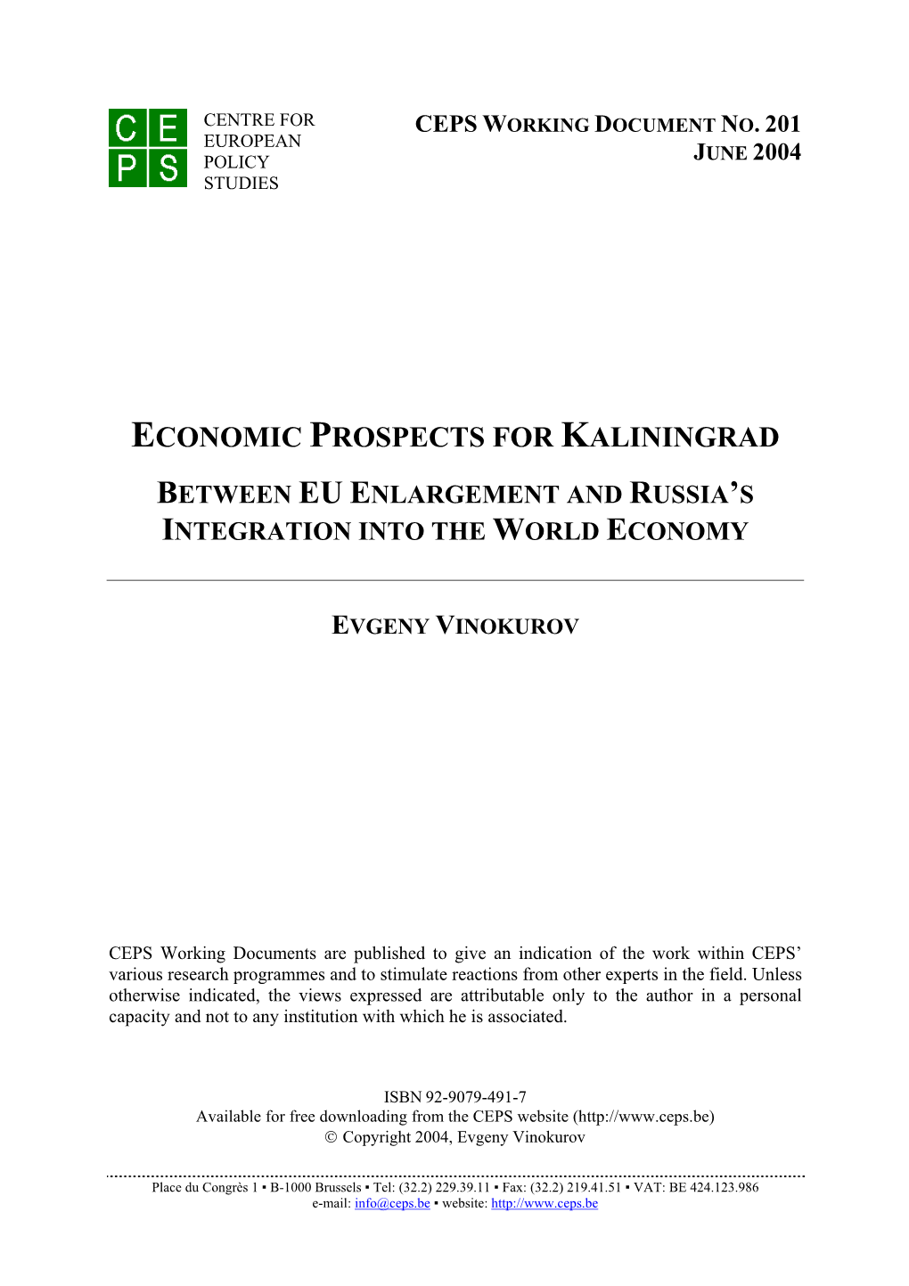 Economic Prospects for Kaliningrad