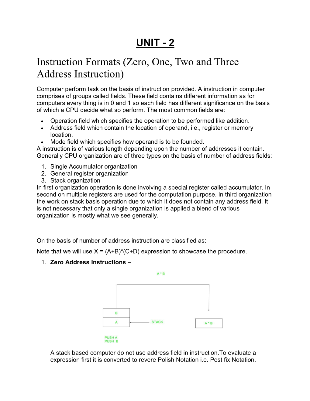 Instruction Formats (Zero, One, Two and Three Address Instruction)