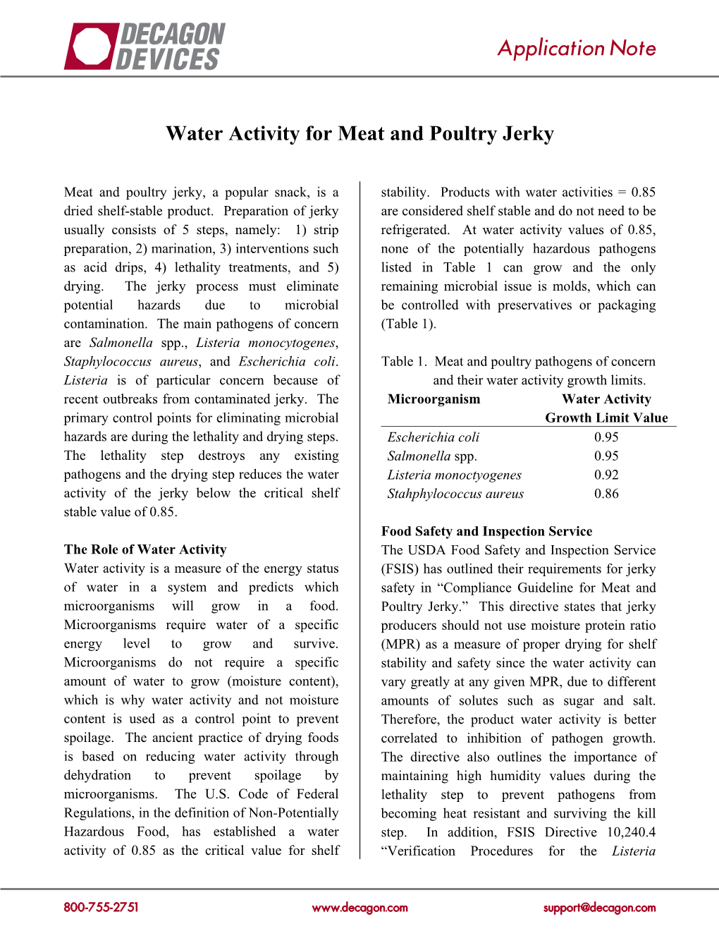 Application Note Water Activity for Meat and Poultry Jerky