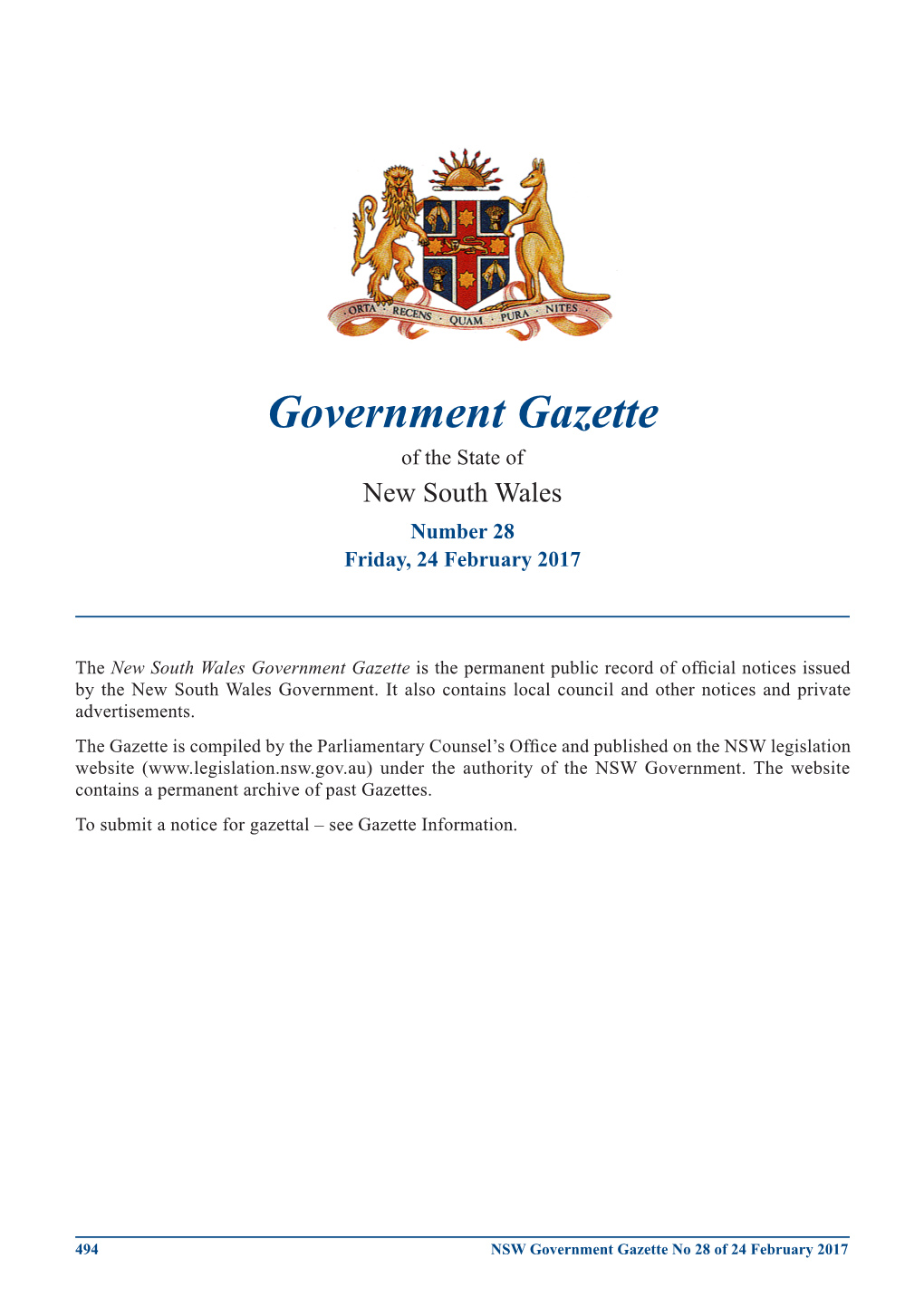 Government Gazette of the State of New South Wales Number 28 Friday, 24 February 2017