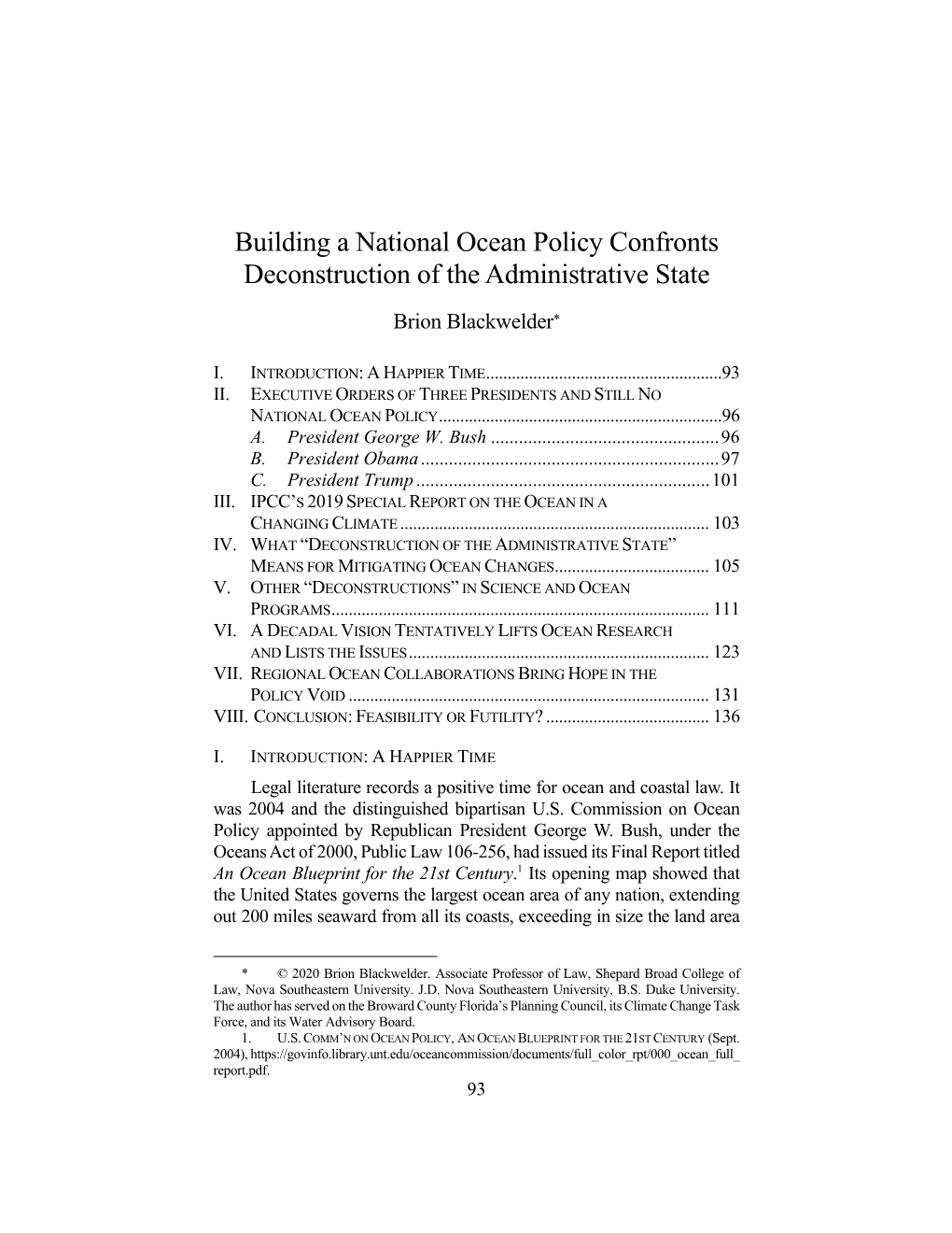 Building a National Ocean Policy Confronts Deconstruction of the Administrative State