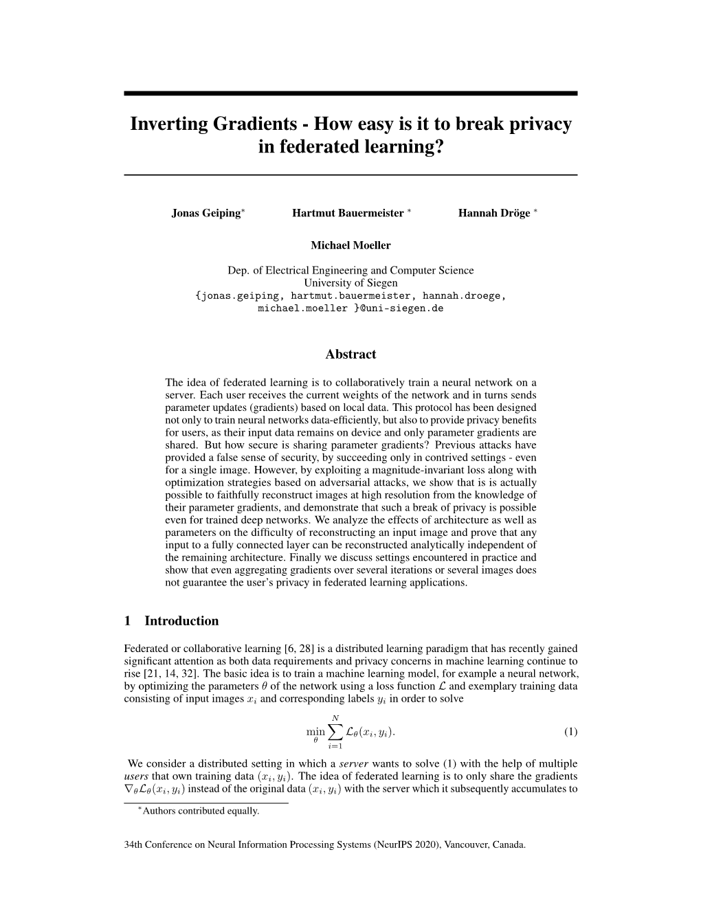 Inverting Gradients - How Easy Is It to Break Privacy in Federated Learning?