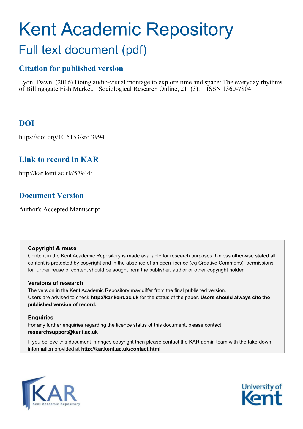 Dawn Lyon Billingsgate Paper for SRO Corrected August 2016.Pdf