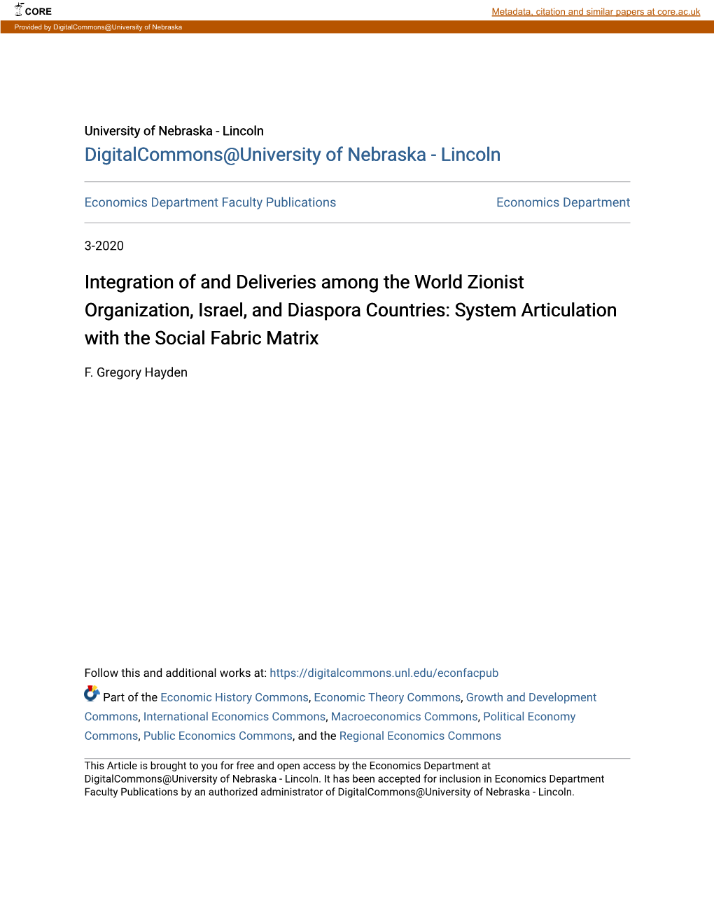 Integration of and Deliveries Among the World Zionist Organization, Israel, and Diaspora Countries: System Articulation with the Social Fabric Matrix