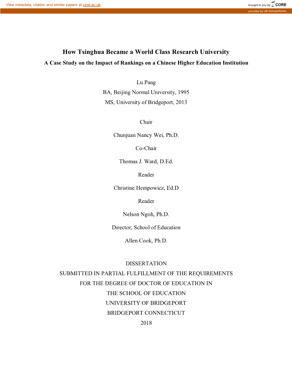 How Tsinghua Became a World Class Research University a Case Study on the Impact of Rankings on a Chinese Higher Education Institution