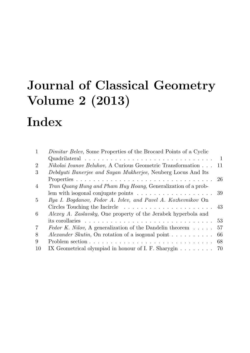 Journal of Classical Geometry Volume 2 (2013) Index