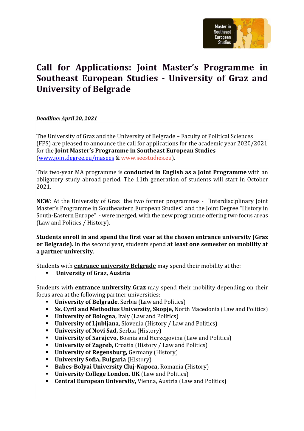 Joint Master's Programme in Southeast European Studies