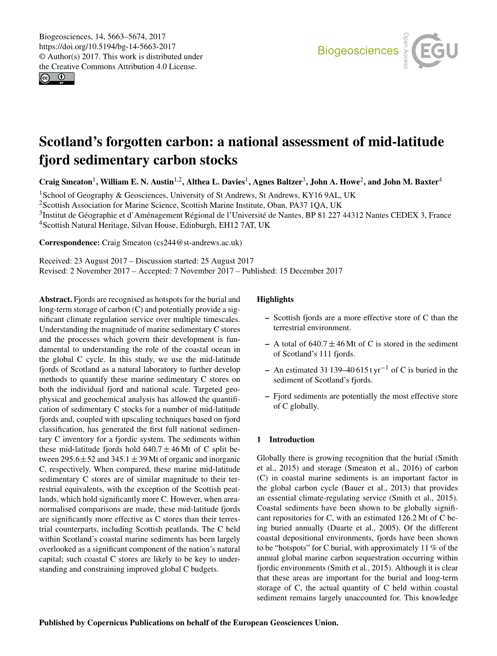 Scotland's Forgotten Carbon: a National Assessment of Mid-Latitude Fjord