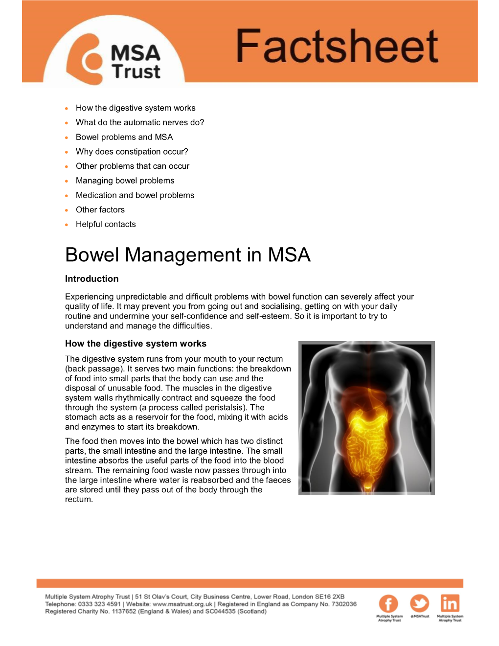 Bowel Management in MSA Introduction