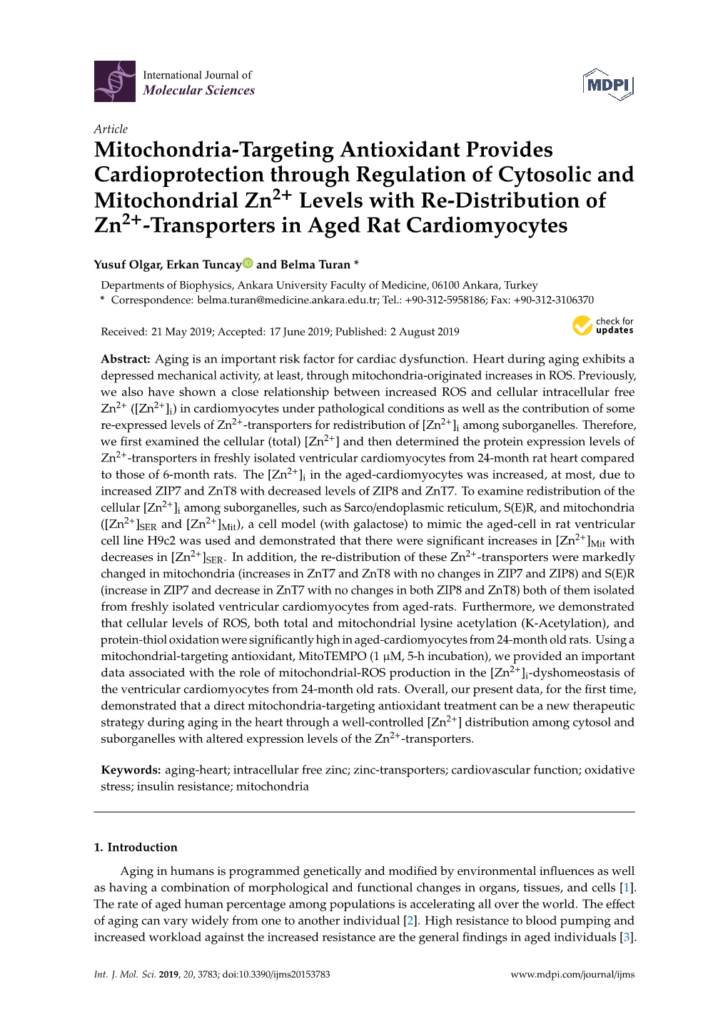 Mitochondria-Targeting Antioxidant Provides Cardioprotection Through