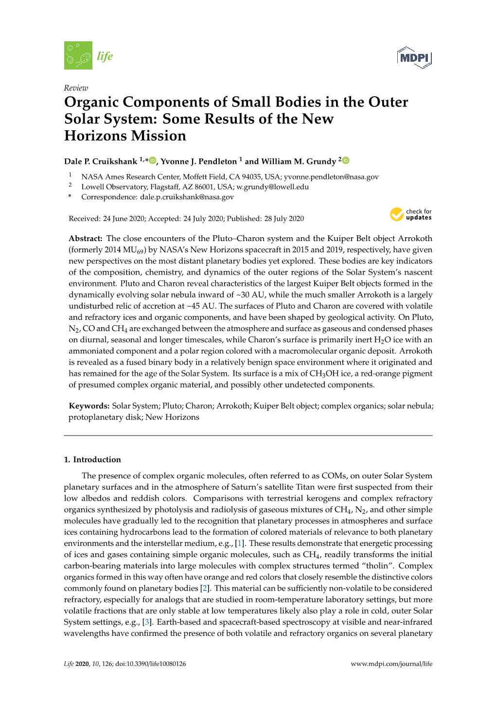 Organic Components of Small Bodies in the Outer Solar System: Some Results of the New Horizons Mission