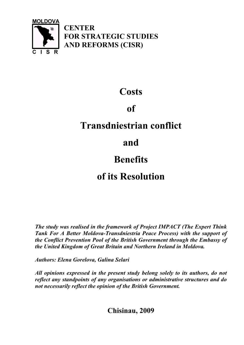 Costs of Transdniestrian Conflict and Benefits of Its Resolution