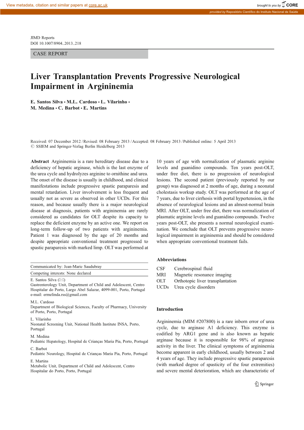 Liver Transplantation Prevents Progressive Neurological Impairment in Argininemia