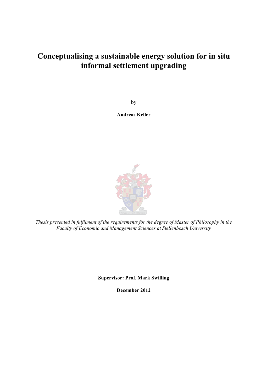 Conceptualising a Sustainable Energy Solution for in Situ Informal Settlement Upgrading