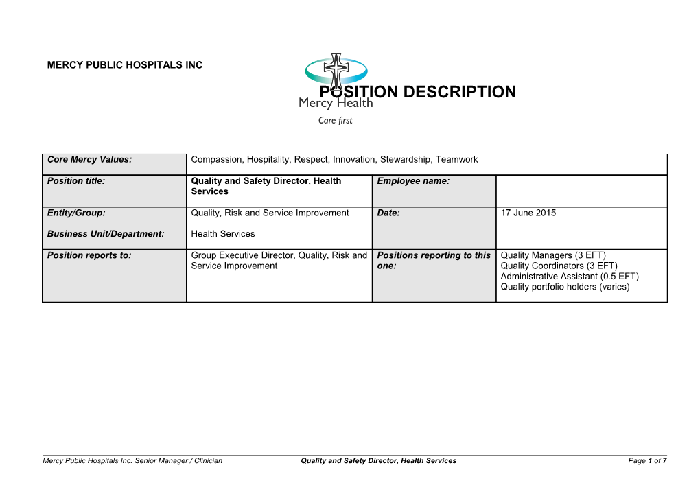 Mercy Health Manager Position Description Template s1