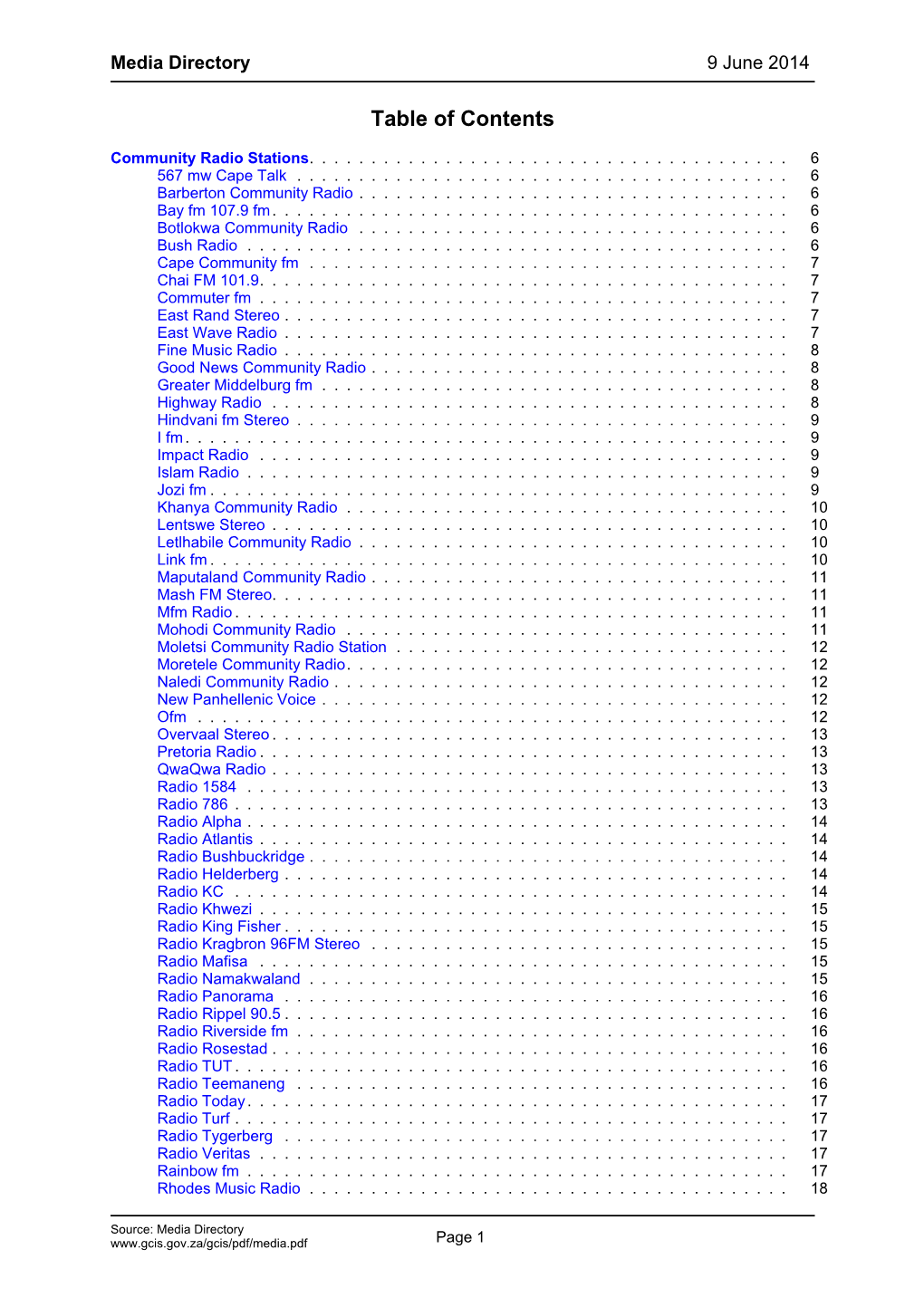 Table of Contents