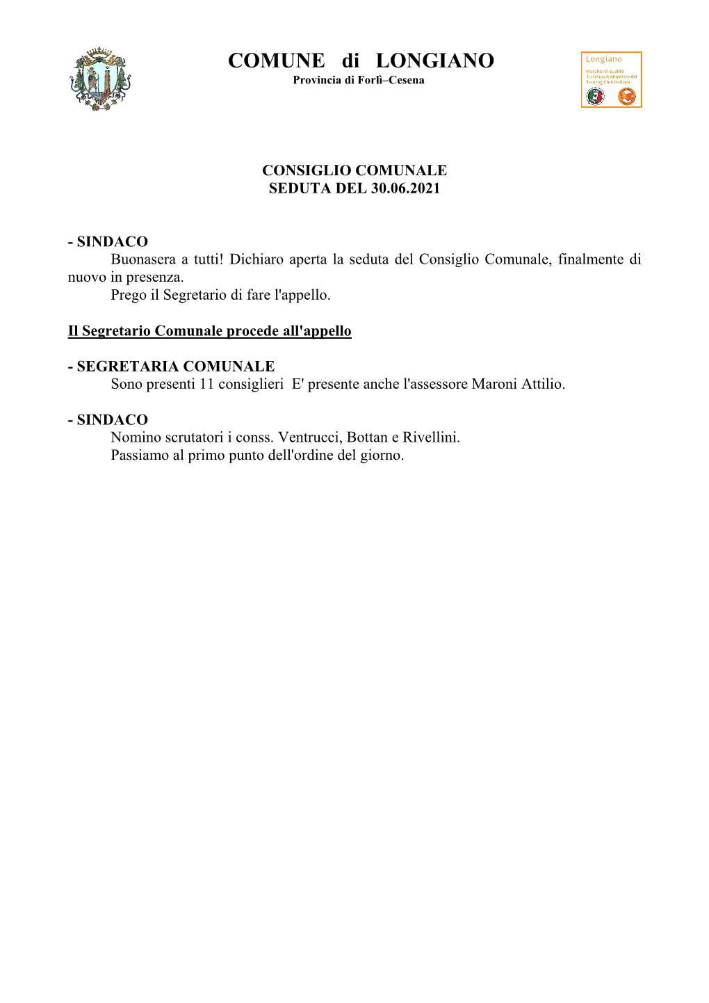 Consiglio Comunale Del 30.06.2021