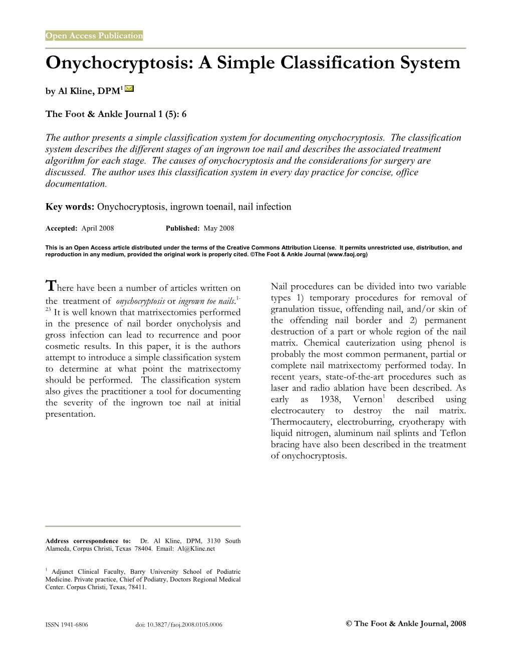 Onychocryptosis: a Simple Classification System