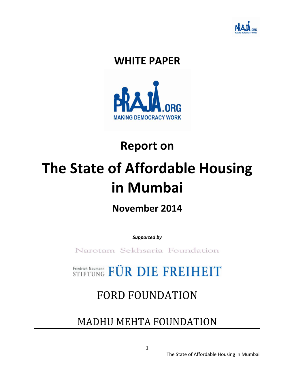 The State of Affordable Housing in Mumbai November 2014