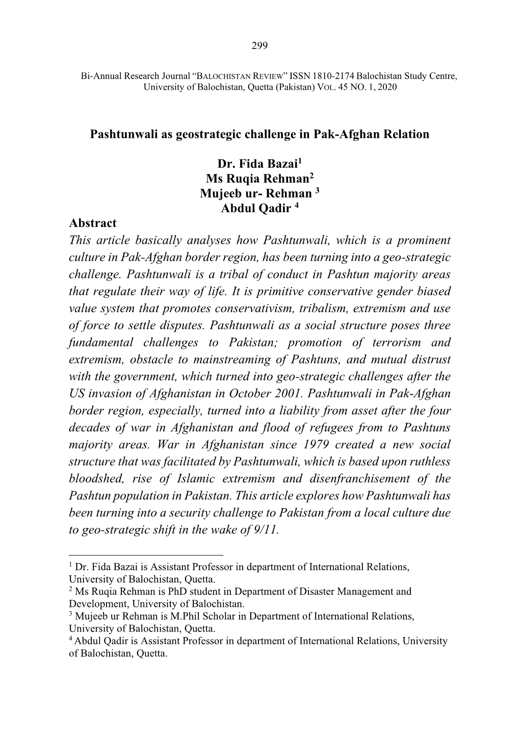 Pashtunwali As Geostrategic Challenge in Pak-Afghan Relation