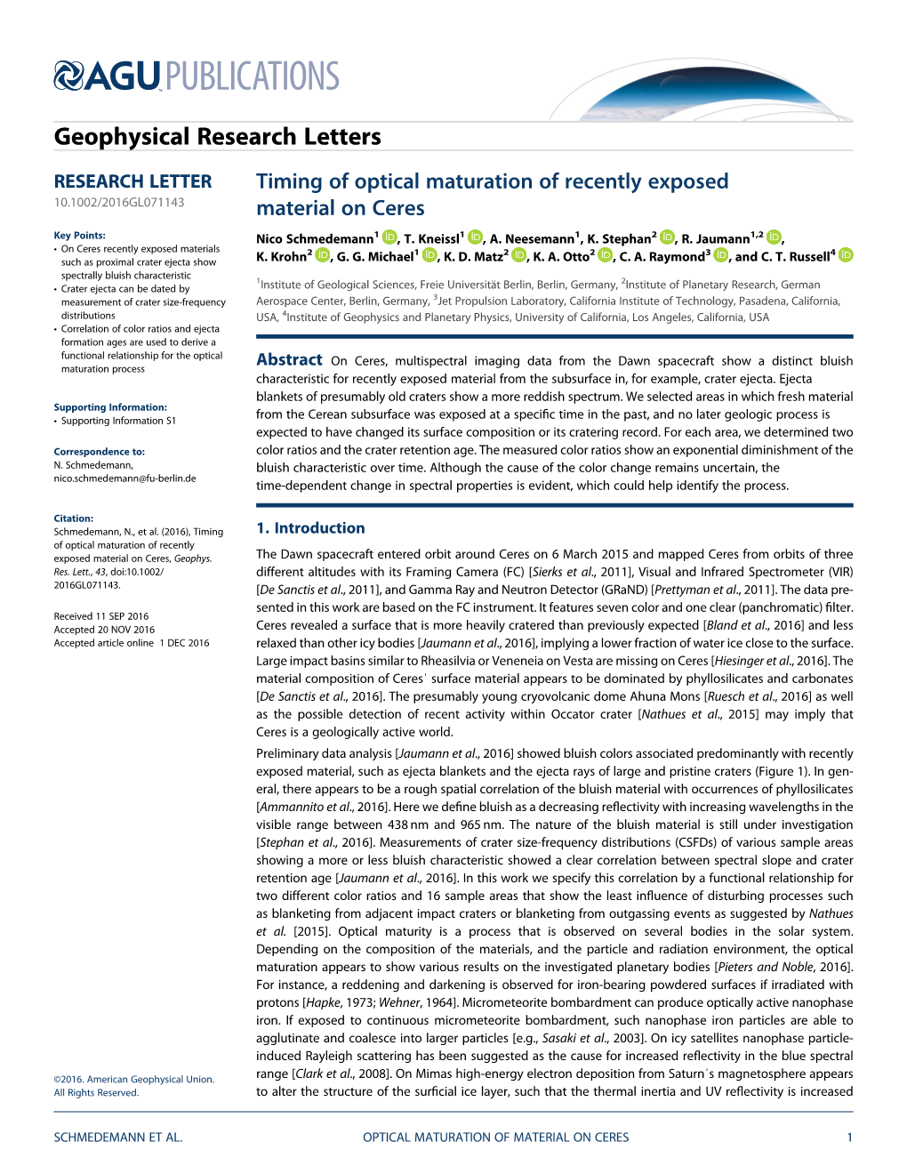 Timing of Optical Maturation of Recently Exposed Material on Ceres