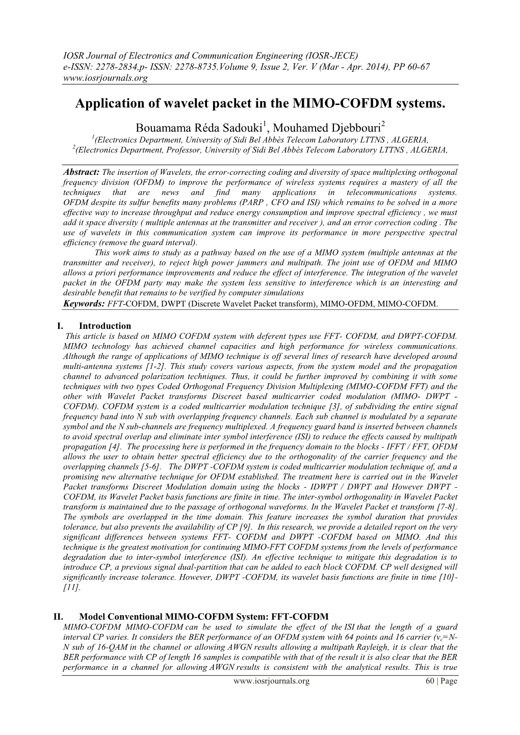 Application of Wavelet Packet in the MIMO-COFDM Systems