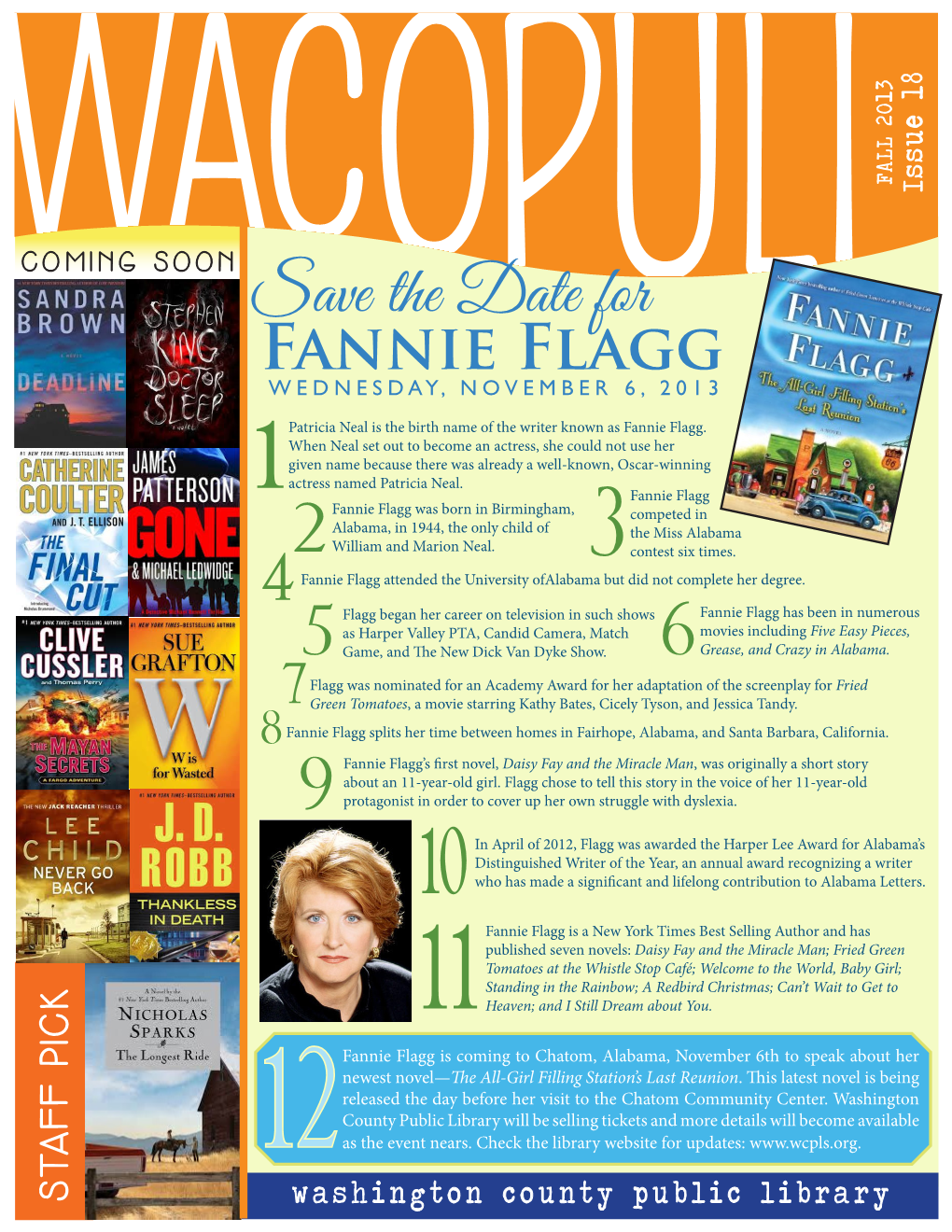 Fannie Flagg WEDNESDAY, NOVEMBER 6, 2013