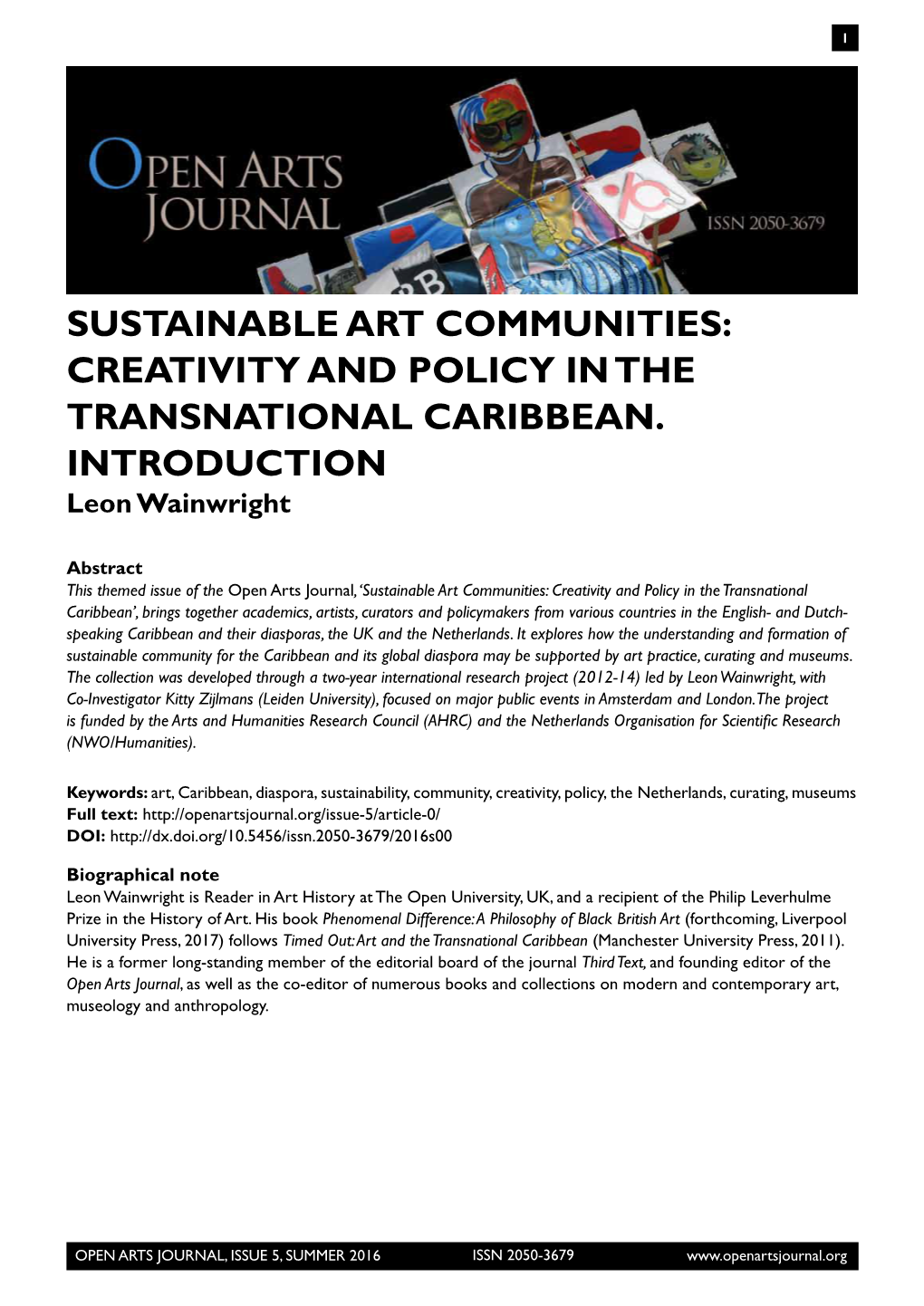 Sustainable Art Communities: Creativity and Policy in the Transnational Caribbean