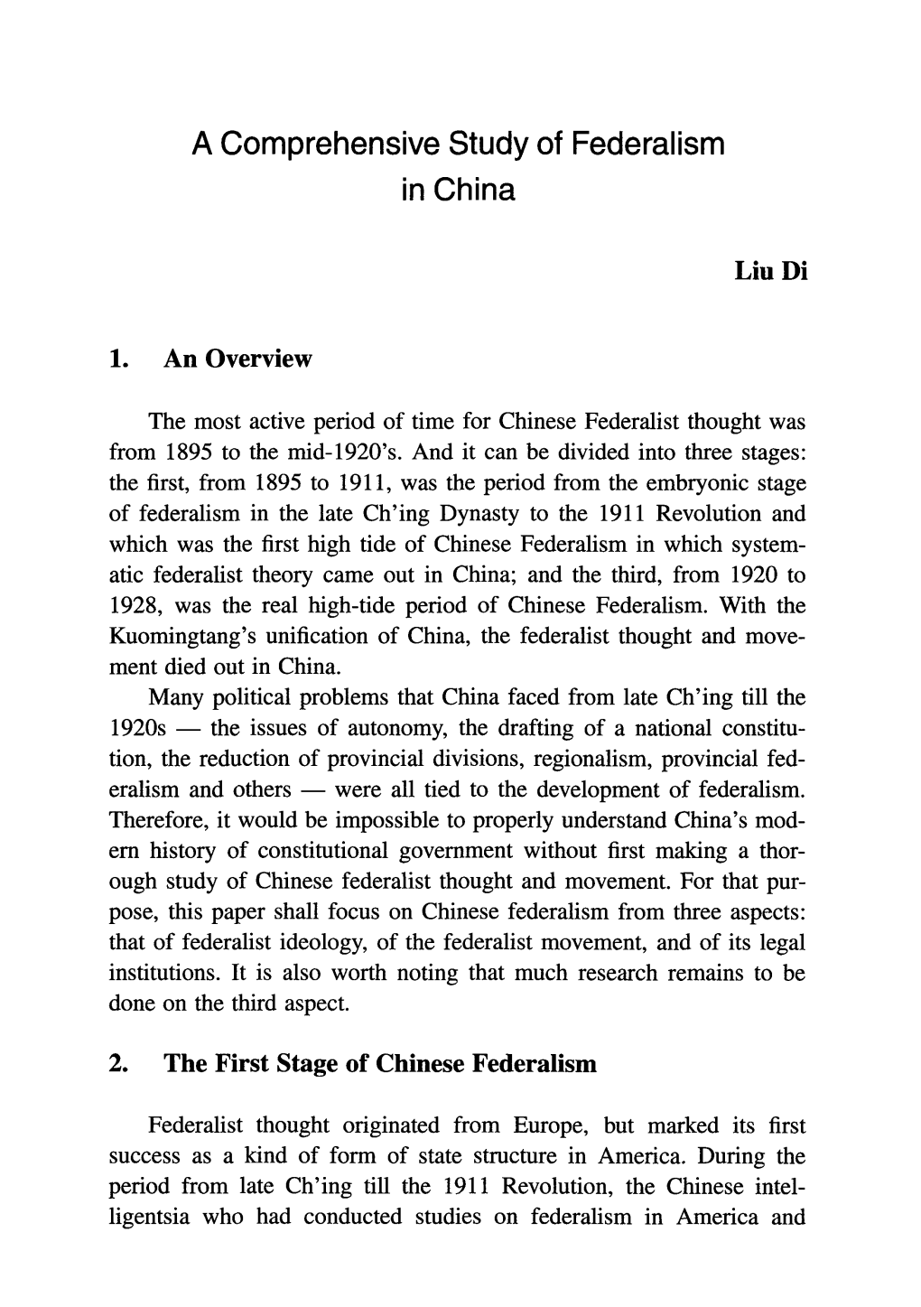 A Comprehensive Study of Federalism in China