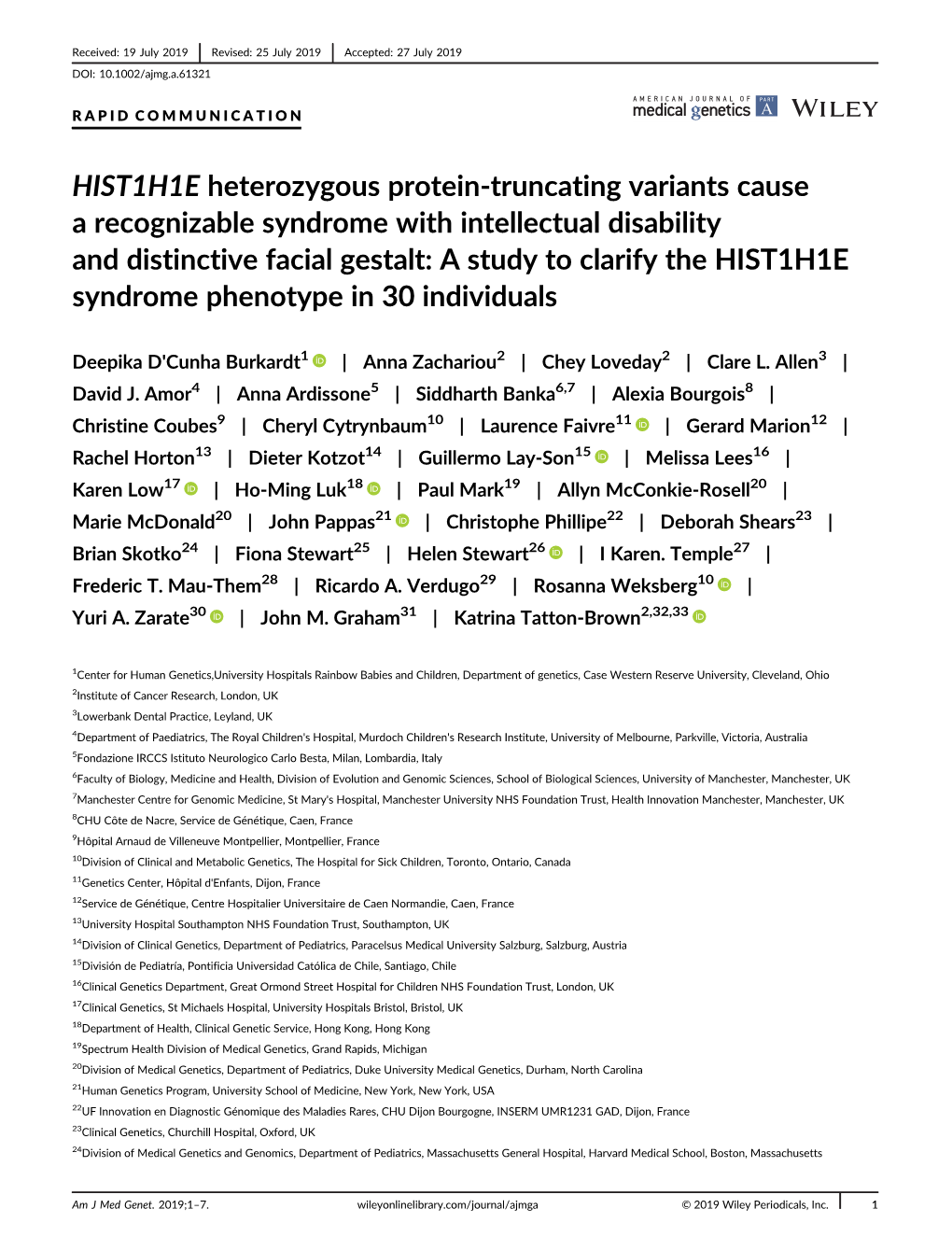 HIST1H1E Heterozygous Protein‐Truncating Variants Cause A