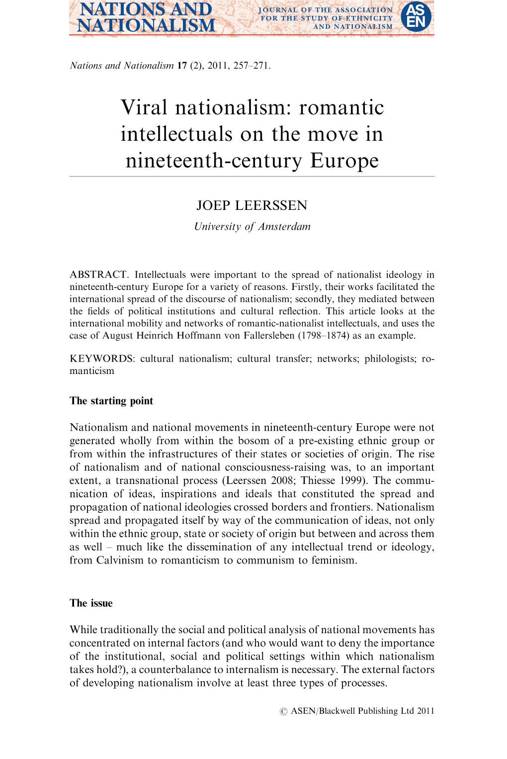 Viral Nationalism: Romantic Intellectuals on the Move in Nineteenth-Century Europe