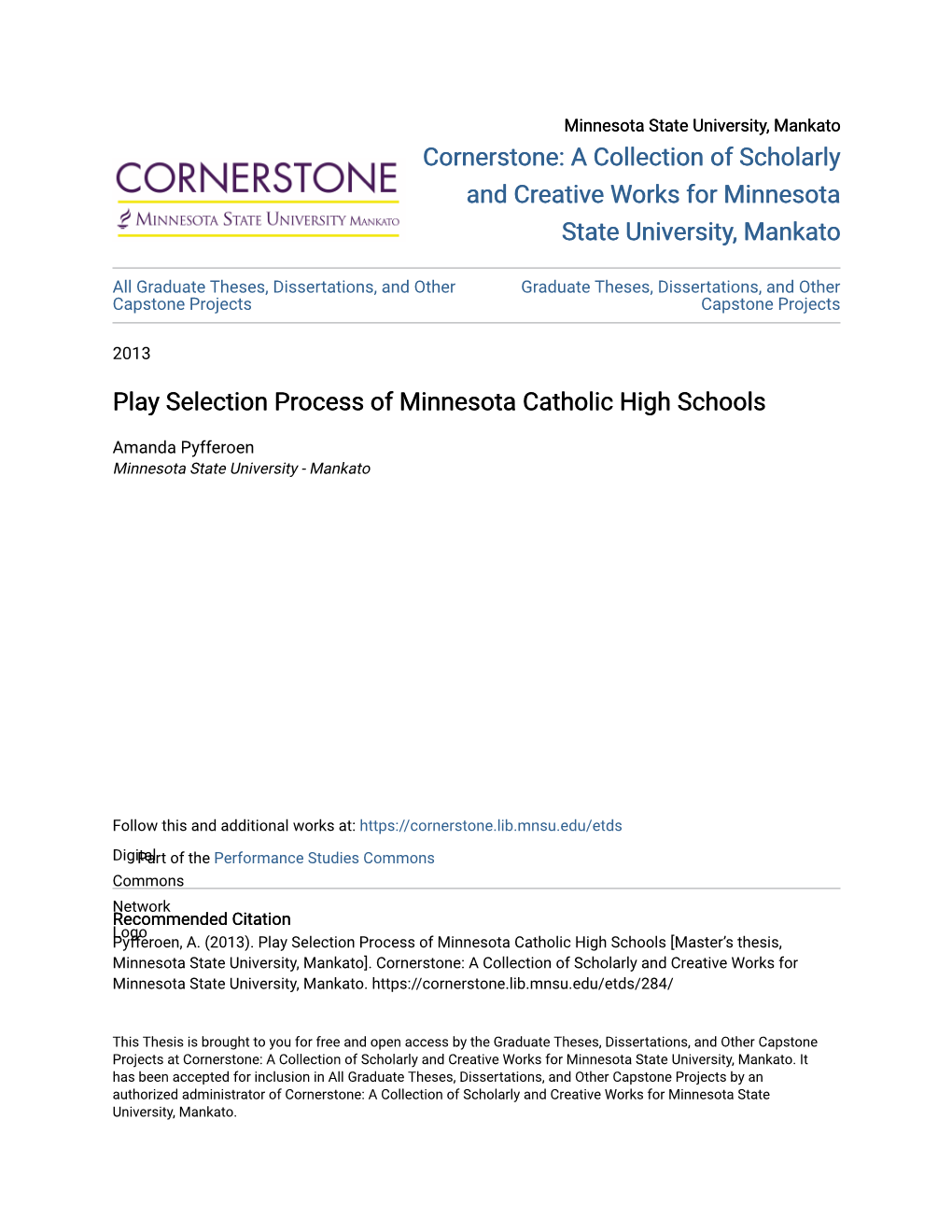 Play Selection Process of Minnesota Catholic High Schools