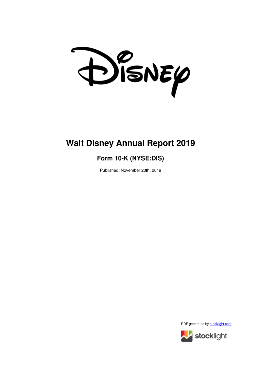 Walt Disney Annual Report 2019