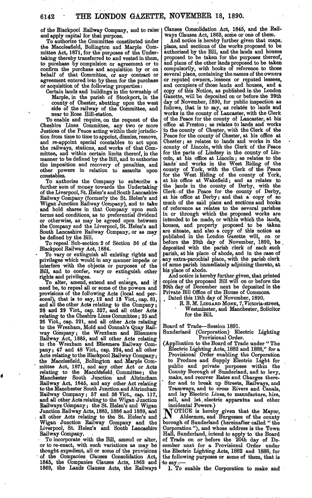 The London Gazette, November 18, 1890