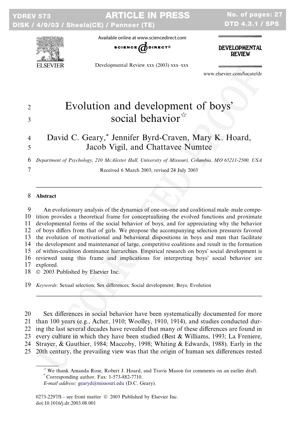 Evolution and Development of Boys' Social Behavior