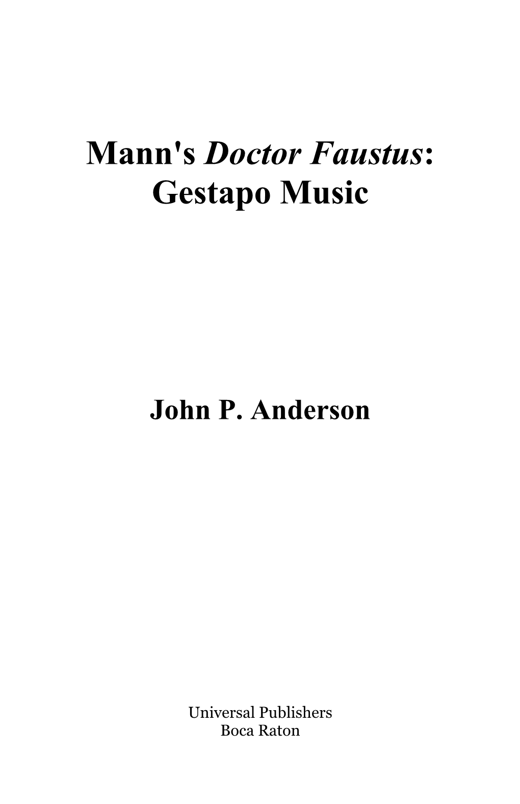 Mann's Doctor Faustus: Gestapo Music